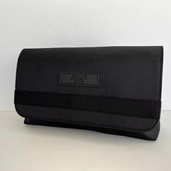 NWT GIORGIO ARMANI Black Fold Over Hangable Toiletry Travel‎ Bag w/ Dust Bag